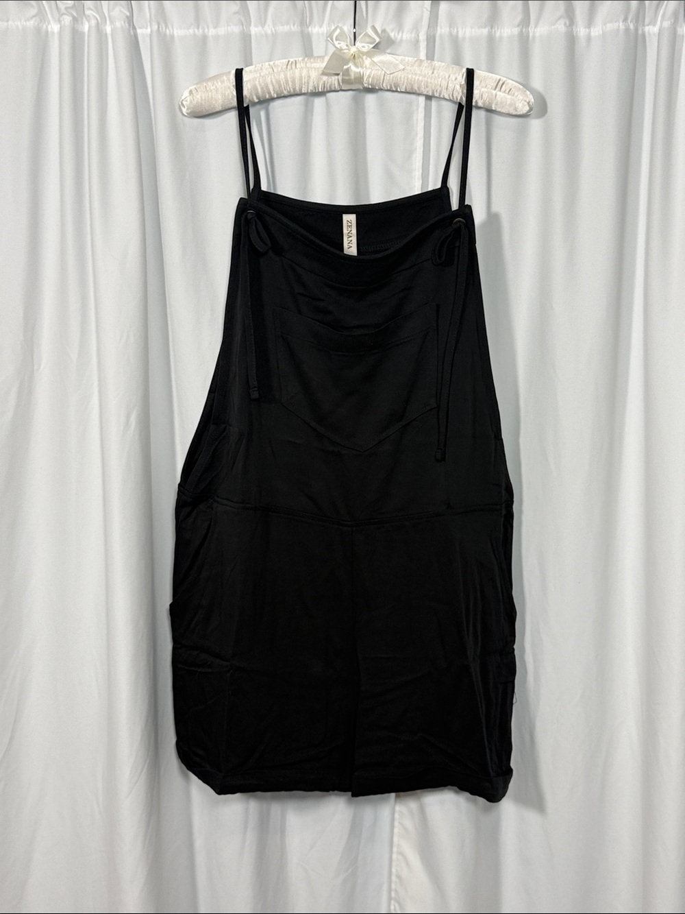 Zenana Black Spaghetti Tie Strap Romper